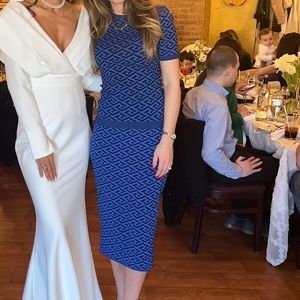 Versace  jacquard sweater in blue and skirt in blue